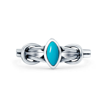 Celtic Knot Weave Petite Dainty Marquise Promise Ring Simulated Turquoise Band Oxidized Braided 925 Sterling Silver